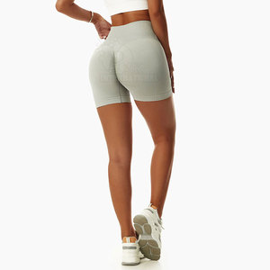 Shorts de Yoga de Cintura Alta para Mujer, Color Sólido, Transpirables, Deportivos, Cintura Elástica, Verde Claro - Product Image 6