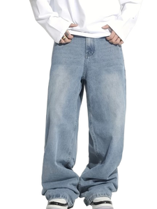 AAFII IMPEX Jean ample à jambe large bleu clair pour homme, décontracté, en denim délavé, 100 % coton, écologique, respirant, léger, classique - Product Image 3