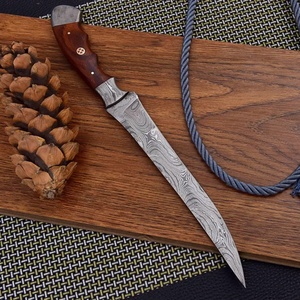 A&M Enterprises Handmade Damascus Steel Fillet <b>Knife</b> with Rosewood Handle Steel Cap and Decorative Compass Pin survival <b>Knives</b> - Product Image 2