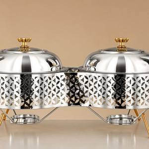 Double Stainless Steel Chafing Dish Laser Cut Design <b>Food</b> <b>Warmer</b> with Glass Lids and Legs Gold Accents for Hotel Event Catering - Product Image 4