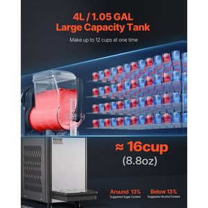 Macchina Commerciale per Bevande Congelate con Serbatoio Singolo da 4L, Dispenser per Margarita e Smoothie in Acciaio Inox da 16 Bicchieri, Macchina Commerciale per Slushy - Product Image 2