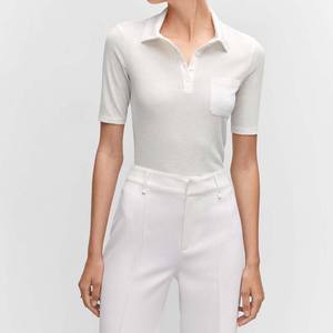 Camiseta de Mujer de Punto Transpirable 100% Algodón, Manga Corta, Verano, Color Sólido, Casual, Holgada, Antiarrugas, de Secado Rápido - Product Image 2