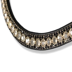 Bandeau de tête pour cheval en cuir véritable, orné de cristaux scintillants dorés et noirs, avec chaîne de diamants, forme incurvée, disponible en toutes tailles cob. - Product Image 6