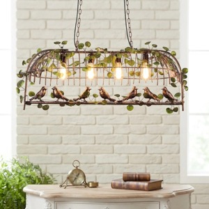 Modernist Rustic Metal <b>Arch</b> Pendant Light With Birds And Leaves <b>Decor</b> For Ceiling Lighting Fixtures - Product Image 1