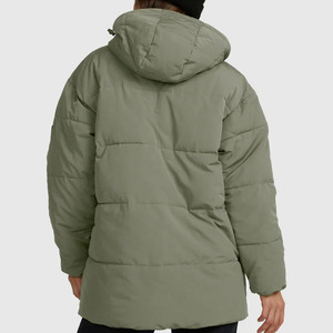 Women's Olive Green Quilted Hooded Puffer Jacket Long Sleeve <b>Winter</b> <b>Coat</b> <b>Thick</b> Polyester Wadding Full Length Zipper Closure - Product Image 3