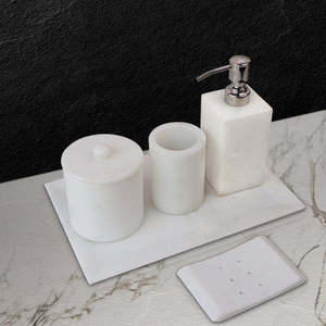 Juego de Accesorios de Baño de Lujo en Mármol Blanco Moderno, Organizador de Piedra, Ecológico, Duradero e Impermeable para el Hogar - Product Image 3
