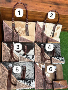 ใหม่จริงมือTooledดอกไม้พิมพ์Cowhideขนสัตว์หนังToteกระเป๋าใหม่สไตล์ตะวันตกTooledขนสัตว์หนังคลัทช์Comboชุด - Product Image 2