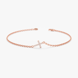 กำไลข้อมือ VB-SR94 แฟชั่น ทองคำ 10K 14K สีโรสโกลด์ ประดับเพชรทรงกลมแบบแล็บ ดีไซน์กากบาทเล็กๆ แบบซ้อนได้ - Product Image 1