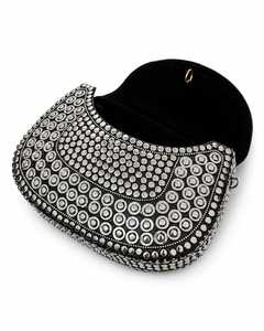 Bolso de Mano Negro con Cadena y Tachuelas Plateadas para Mujer, Anillos Metálicos, HASAN CRAFT HC-0001, Imitación Antigua en Relieve - Product Image 2