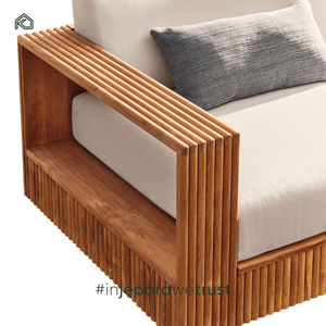 Conjunto de Sofá de Madera de Teca Sólida Ecológica y Moderna para Exteriores, Tela Resistente al Agua, Sofá de 3 Plazas, Muebles de Jardín para Patio, para Hotel - Product Image 6