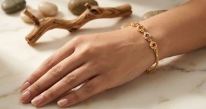 Divyoro Classic Heart Shape <b>Ruby</b> and Diamond Gold Plated Yellow Gold Chain <b>Bracelet</b> for Women Romantic Wedding Jewelry - Product Image 3