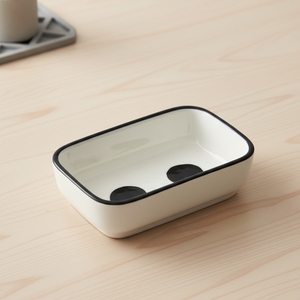 Plat à sauce rectangulaire en grès de qualité supérieure 3460903-9X6.5 avec décoration noire - Product Image 2