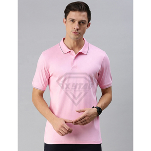 Polo rose pour homme, personnalisable avec logo, manches courtes, en piqué de coton respirant, coupe ajustée, vente en gros, fabricant de vêtements vierges - Product Image 2