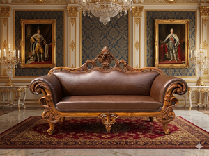 Canapé classique en bois sculpté avec revêtement en cuir marron pour la décoration du salon au meilleur prix - Product Image 5