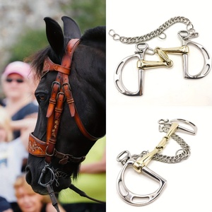 Élégant mors de cheval en acier inoxydable avec anneau en D, embout en silicone, chaîne de mâchoire et conception à trois sections articulées - Product Image 5