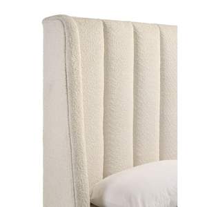 Mobilier de chambre à coucher contemporain en bois tufté boucle blanc lit Queen Size lits rembourrés à profil bas 1pc - Product Image 3