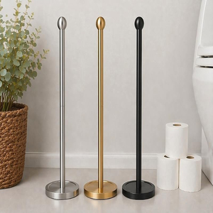Toilet <b>Paper</b> Holder Stand, <b>Black</b> Floor Standing <b>Tissue</b> Roll Holder with Reserve Compact Design Bathroom Toilet <b>Paper</b> Roll Holder - Product Image 6