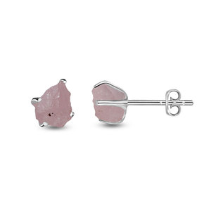925 Silver Natural MorganiteRough Butterfly Lock Stud <b>Earrings</b> Fashion Trendy Dainty Prong Setting Pack of 4 Pairs - Product Image 1