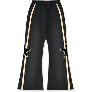 Pantalones Deportivos Unisex Modernos con Estampado de Estrellas, Rayas en Contraste Negro y Beige, Personalizados, 100% Algodón Felpa - Product Image 1