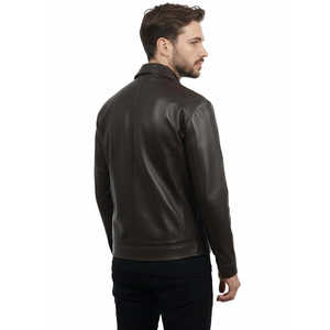 Leathertex Custom Fit Men's Dark Brown Sheepskin Leather Classic Jacket Turn-down Collar Handcrafted Antique Brass <b>Hardware</b> Size - Product Image 2