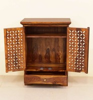 Templo de Madera para el Hogar |   Mandir de Madera Maciza Hecho a Mano |   Armario de Oración Hindú Tradicional |   Decoración para Sala de Pooja, Sala de Estar KA861