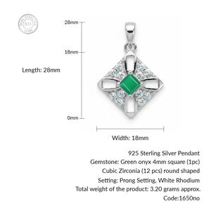 Colgante de Plata de Ley Bañada en Rodio con Ónix Verde Cuadrado y Engaste de Garra, Hecho a Mano, Minimalista, de Moda, Venta al por Mayor Rhaya Jewels - Product Image 2