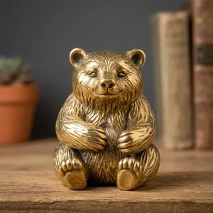 Figurine d'ours en métal artisanale, sculpture d'ours assis, statue d'animal sauvage détaillée, décoration de luxe pour la maison et le bureau - Product Image 5