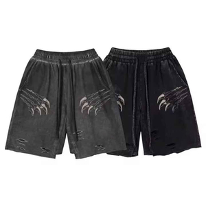 Shorts en jean déchiré respirant pour homme, taille mi-haute, coupe droite, en coton et élasthanne, style Y2K vintage, décontracté, streetwear d'été, tendance - Product Image 1