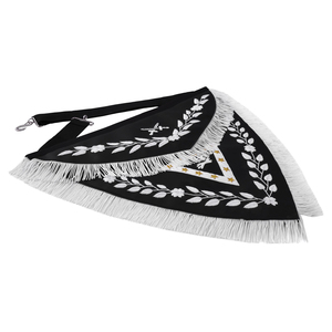 Delantal Reversible de Piel de Cordero de los Caballeros Templarios con Insignias Bordadas Blancas en Cuero Negro - Product Image 5