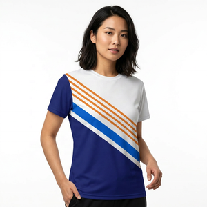 Camiseta de Manga Corta para Hombre, Blanca, Azul y Naranja, con Estampado Sublimado, Transpirable, Corte Regular, Estilo Casual, Cuello Redondo, Tejido de Punto - Product Image 5