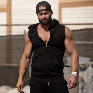 Sweat-shirt à capuche sans manches pour homme, style tank, vêtements de fitness, séchage rapide, entraînement, course à pied, musculation, activité physique - Product Image 5