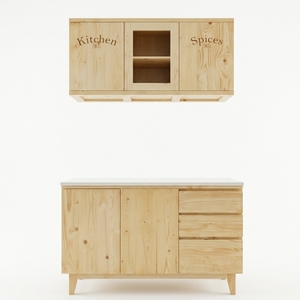 Mueble de Cocina Rústico de Madera Maciza, Gabinete de Especias Montado en la Pared con Puerta de Vidrio, Consola de Almacenamiento con Cajones, Mueble de Despensa - Product Image 1