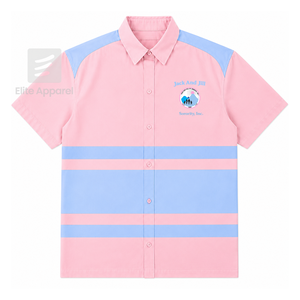 เสื้อเชิ้ตแบบติดกระดุมลายทางสีชมพูและฟ้า  ปักโลโก้ Jack & Jill of America  สำหรับผู้หญิง  สไตล์กรีก - Product Image 1
