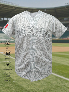 Camiseta de Béisbol con Estampado Azteca, Diseño de Herencia Mexicana, con Botones, Sublimada, Personalizada para Equipos - Product Image 2