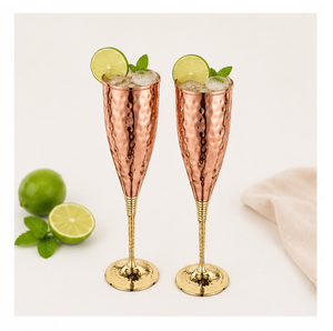 Handcrafted Hammered Pure Copper Champagne Flutes With Elegant Brass Stem Shatterproof Metal <b>Wine</b> <b>Goblet</b> Set For Luxury Hotel - Product Image 2