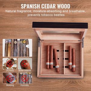 Humidor de Cigarros de Madera de Cedro Español Hecho a Mano, Estuche de Almacenamiento de Cigarros de Escritorio con Tapa de Vidrio y Humidificador Incorporado - Product Image 3