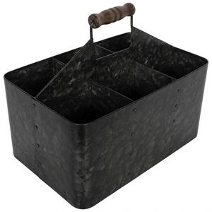 Portautensilios de Metal Galvanizado de 2 Compartimentos con Asa de Madera, Organizador de Cubiertos de Cocina Estilo Rústico Vintage - Product Image 4