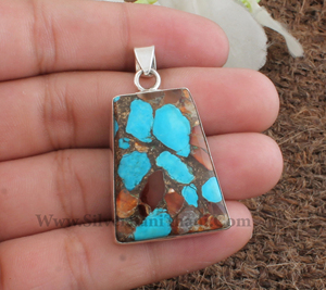 Colgante de Turquesa Natural Chapado en Platino Vintage al por Mayor, Joyería de Plata de Ley 925 con Gema Rosa, Precio al por Mayor Directo de Fábrica - Product Image 2