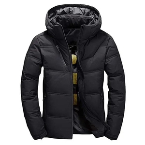 Veste matelassée décontractée pour homme, couleur unie, fermeture éclair, poche avant, design noir, capuche brodée, en polaire - Product Image 6