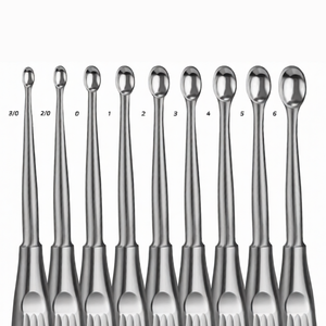 Juego de 9 curetas Spratt Brun para huesos, 6.5 pulgadas, copas ovaladas rectas, tamaño 3/06, mango hueco, acero inoxidable, manual, certificado CE - Product Image 6