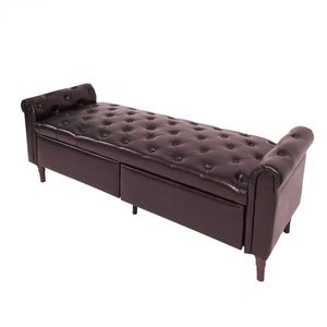 Multifunctional Brown Storage Sofa Stool with PU Leather Armrests - Product Image 4