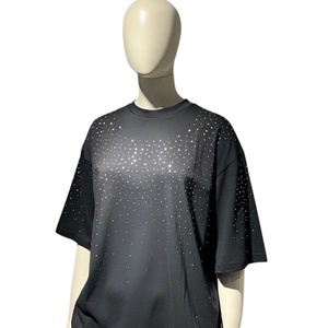 T-shirt de luxe en coton lourd de haute qualité T-shirt personnalisé T-shirt surdimensionné en diamant strass 100% coton pour hommes coupe ample - Product Image 1