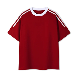 Oversized Sports <b>T</b>-Shirt Men Custom Logo Front/<b>Back</b> Breathable Mesh Panel Raglan Sleeves Striped Streetwear Gym Tee - Product Image 5