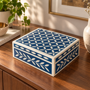 Caja de Almacenamiento Cuadrada de Resina Hecha a Mano, Mosaico Geométrico Azul, Cierre Magnético, Color y Tamaño Personalizables, OEM/ODM Disponible - Product Image 3