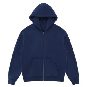 Custom <b>Navy</b> Mens Zip Up Hoodie Relaxed Fit Fleece <b>Sweatshirt</b> Wholesale Casual Streetwear Apparels Supplier Bulk B2B USA EU UK - Product Image 1