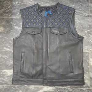 Men's Genuine Leather Moto <b>Vest</b> Stand Collar Button Closure Solid <b>Black</b> Outer Wear Autumn Style - Product Image 6