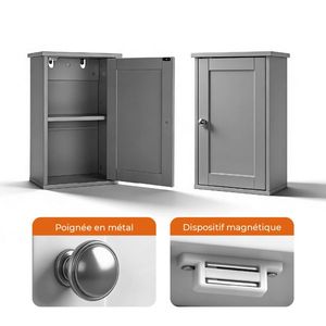 Mobile da Bagno Grigio P2 in MDF con Una Porta e Un Ripiano 34,6*20*50cm Finitura Verniciata - Product Image 3