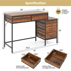 Scrivania da Gaming Doppia per Casa e Ufficio con 5 Cassetti Portaoggetti, Telaio in Metallo Verniciato a Polvere, Tavolo per Computer in Legno Ingegnerizzato MDF - Product Image 4