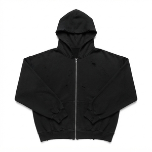 Men's Oversized Washed Zip Up Hoodie <b>Retro</b> Streetwear <b>Sweatshirt</b> Patchwork Casual Pullover Custom Logo Wholesale OEM Manufacture - Product Image 5