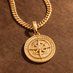 Collier pendentif boussole géométrique en diamant rond cultivé en laboratoire, bijoux fins en argent sterling ou or avec diamant de laboratoire - Product Image 6